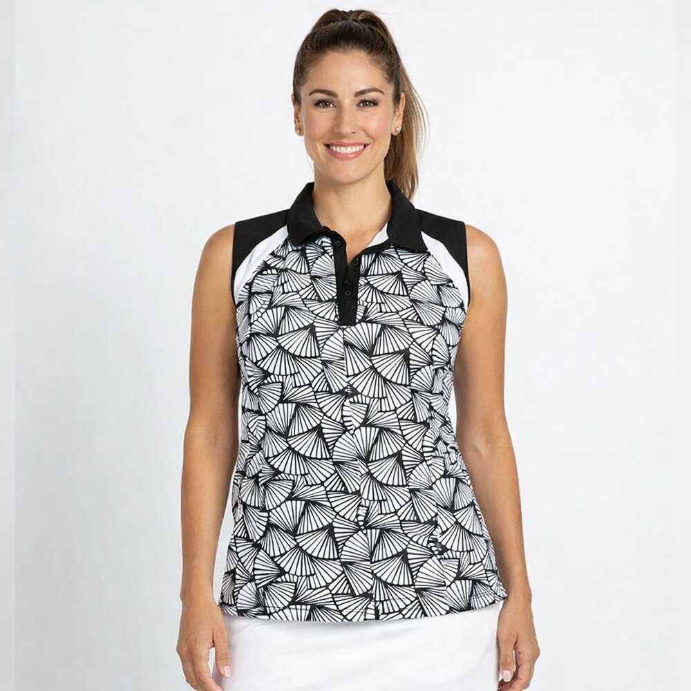 Monterey Sleeveless Fan Print Polo size M